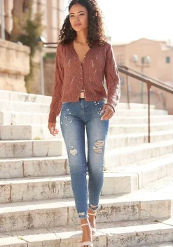 LASCANA Cardigans-Open Knit V-Neck Cardigan