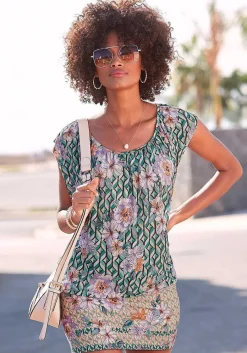 LASCANA Short Dresses-Patterned Round Neckline Dress