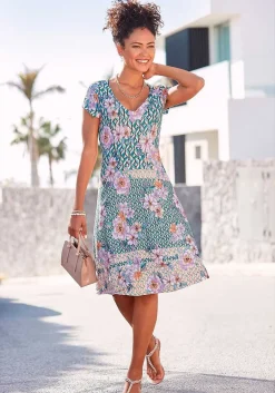 LASCANA Short Dresses-Patterned V-Neck Dress