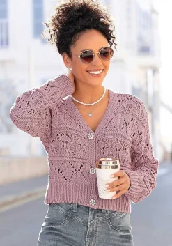 LASCANA Cardigans-Pearl Button Crochet Cardigan