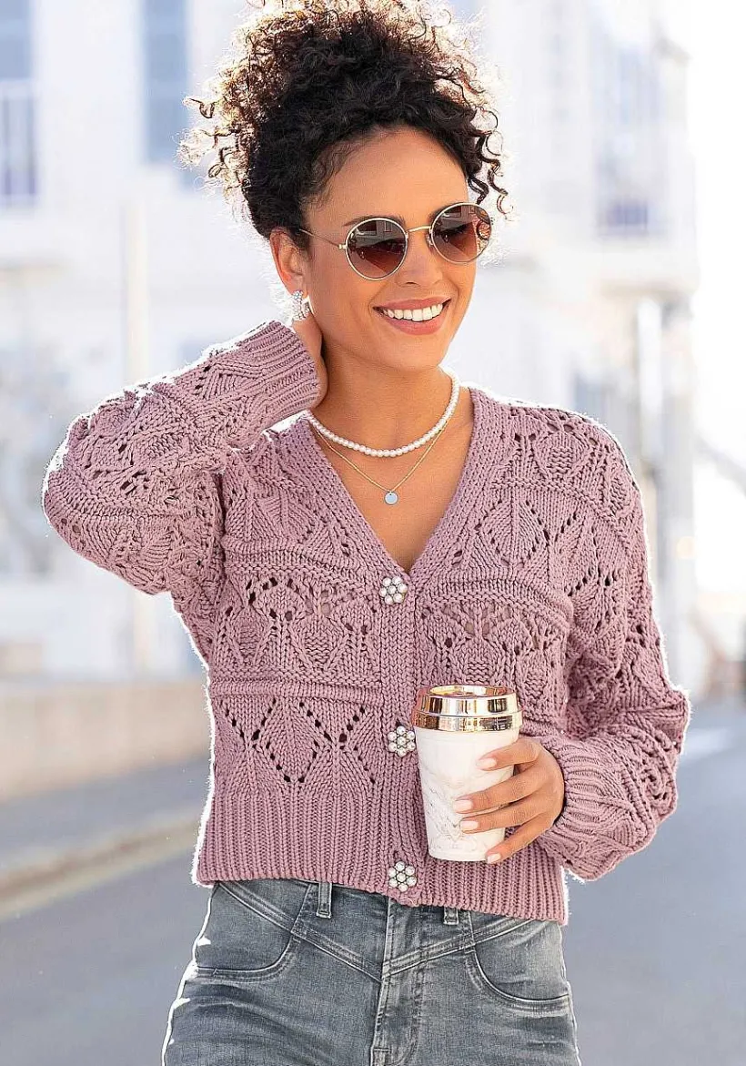 LASCANA Cardigans-Pearl Button Crochet Cardigan