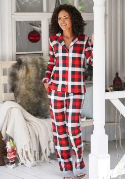 LASCANA Pajamas & Sets-Plaid Button Down Long Sleeve Shirt