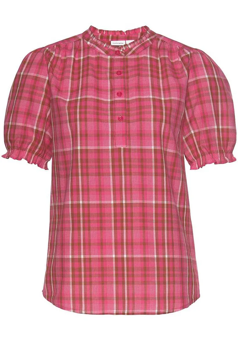 LASCANA Blouses-Plaid Ruffle Detail Blouse