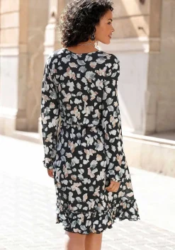 LASCANA Fall Dresses-Printed Long Sleeve V-Neck Dress