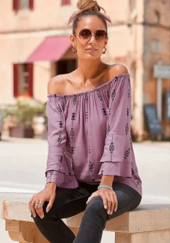 LASCANA Long Sleeve Tops-Printed Off Shoulder Top