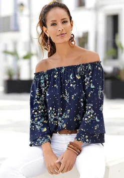LASCANA Long Sleeve Tops-Printed Off Shoulder Top