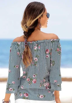 LASCANA Long Sleeve Tops-Printed Off Shoulder Top