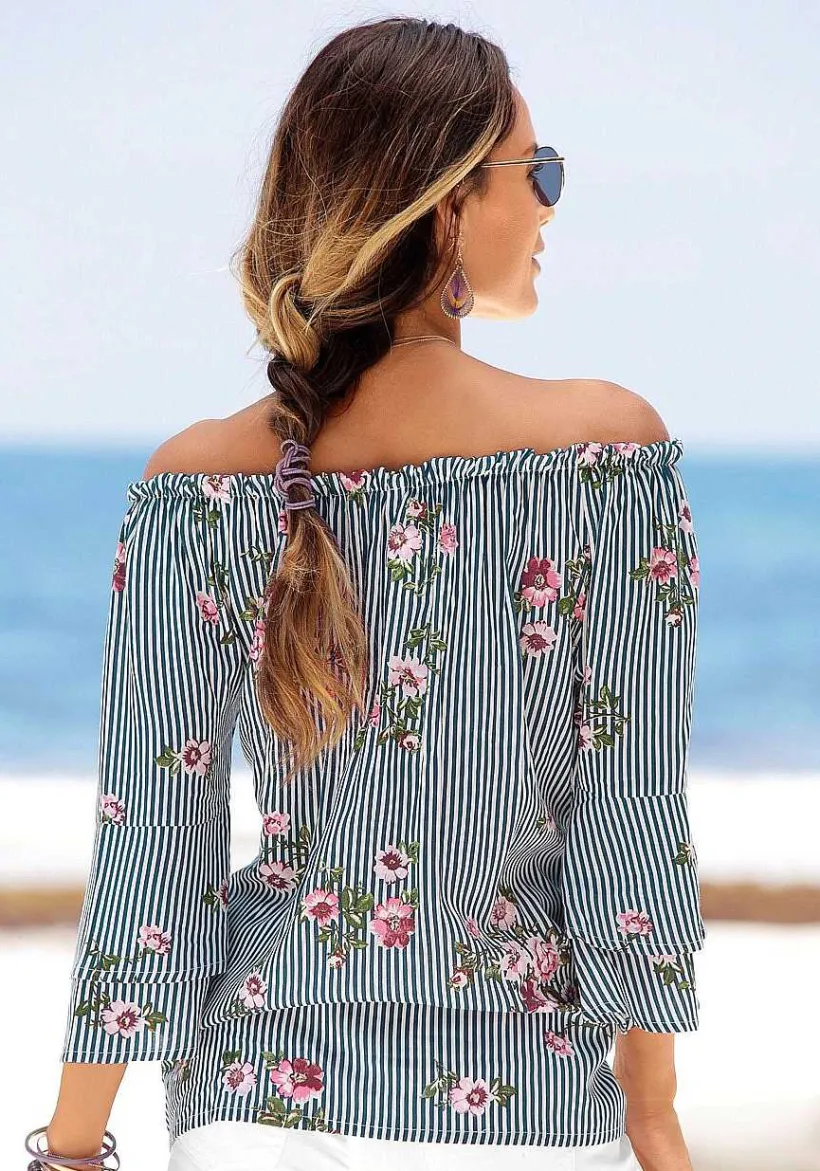 LASCANA Long Sleeve Tops-Printed Off Shoulder Top