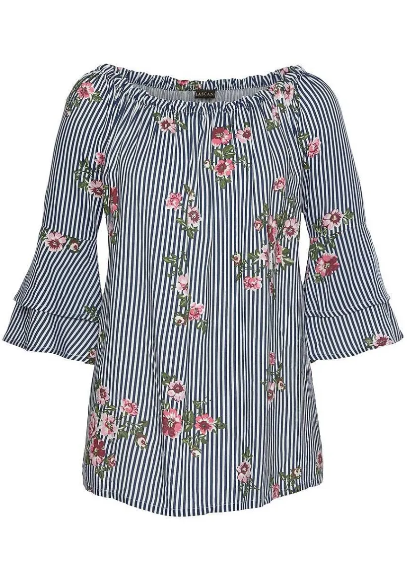 LASCANA Long Sleeve Tops-Printed Off Shoulder Top