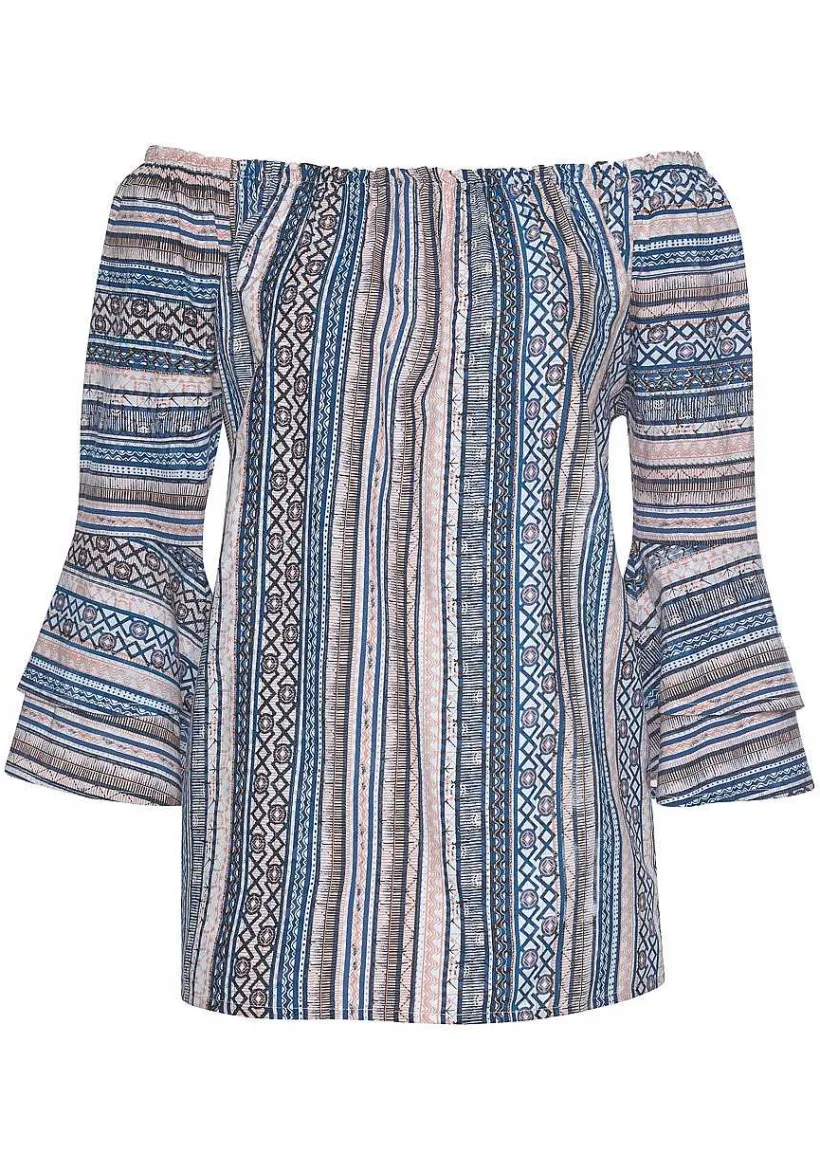 LASCANA Long Sleeve Tops-Printed Off Shoulder Top
