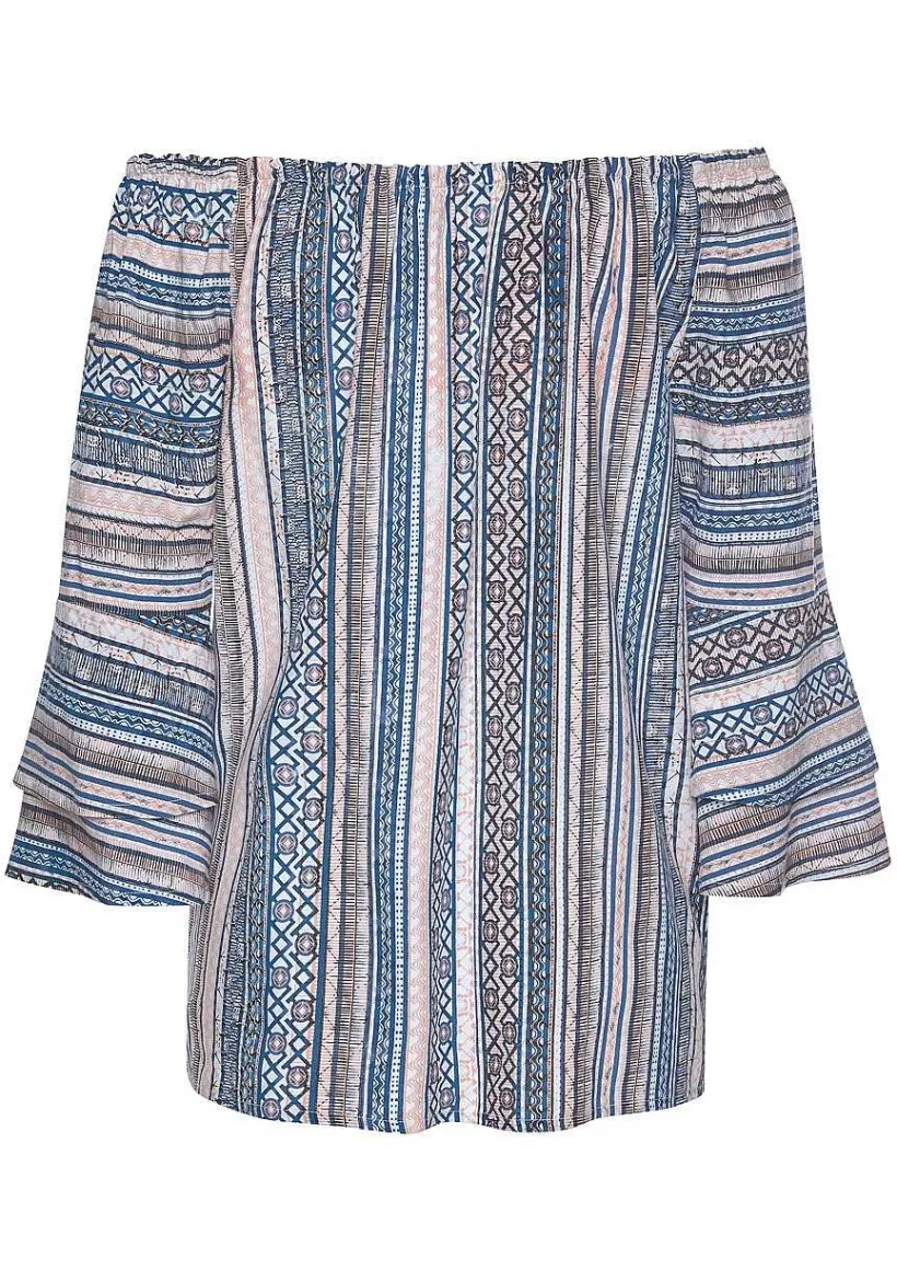 LASCANA Long Sleeve Tops-Printed Off Shoulder Top