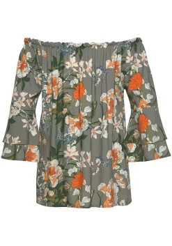 LASCANA Long Sleeve Tops-Printed Off Shoulder Top