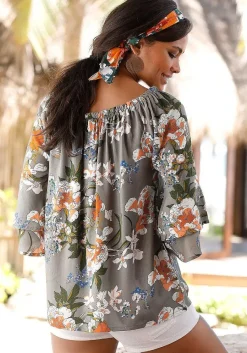LASCANA Long Sleeve Tops-Printed Off Shoulder Top