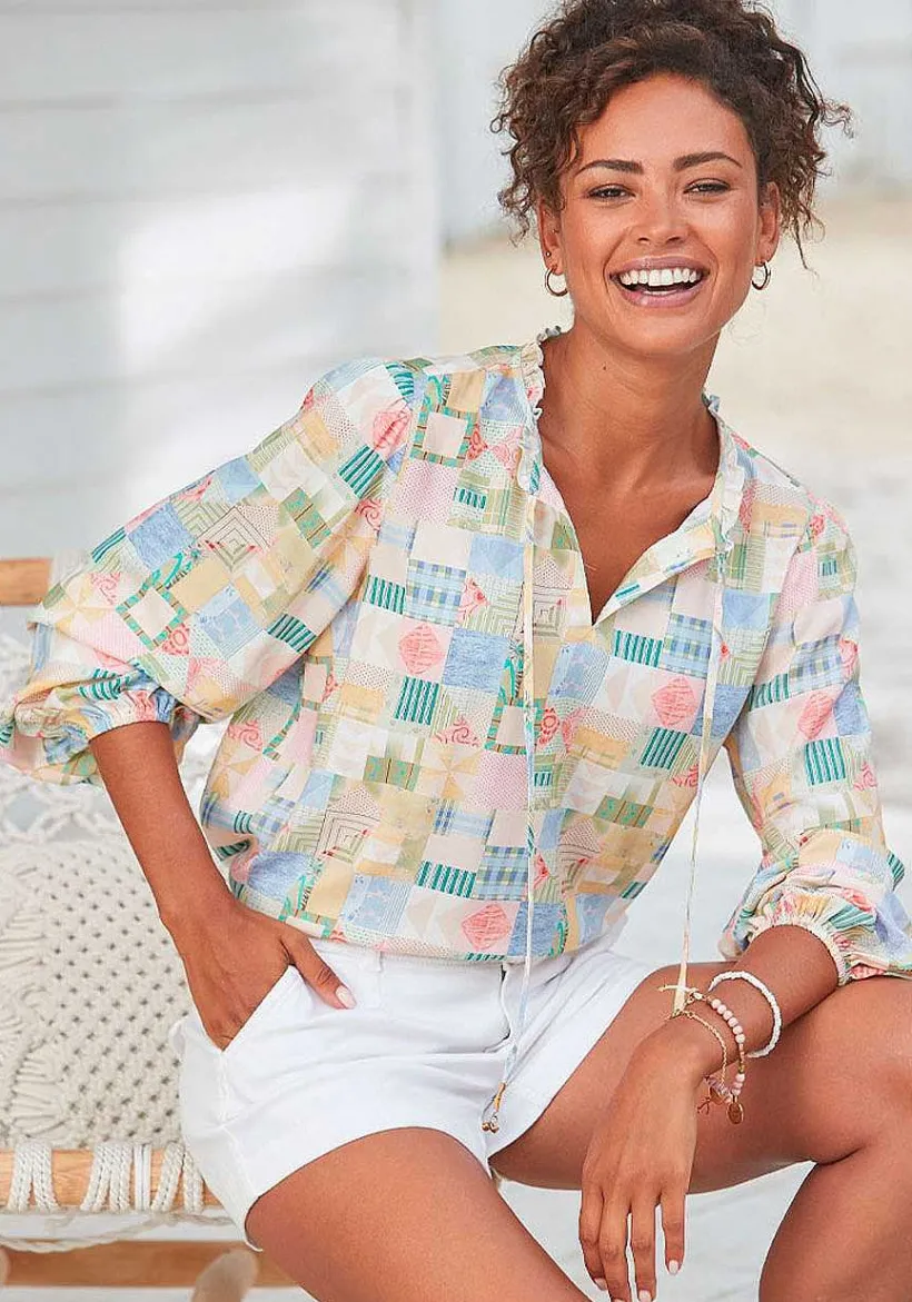 LASCANA Blouses-Printed Tie Neck Blouse