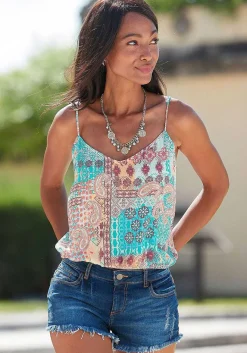 LASCANA Sleeveless Tops-Printed V-Neck Top