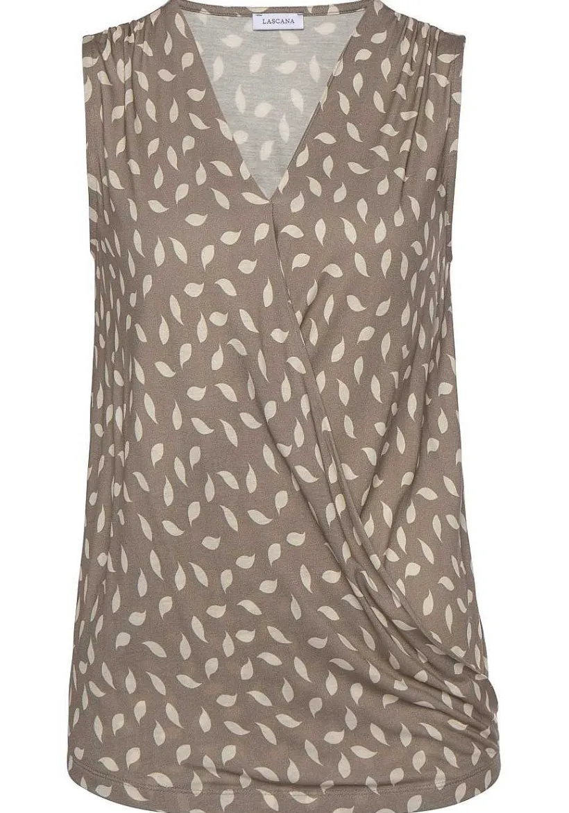 LASCANA Sleeveless Tops-Printed Wrap Look Top