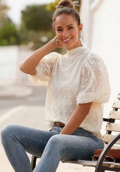 LASCANA Blouses-Puff Sleeve Button Down Blouse