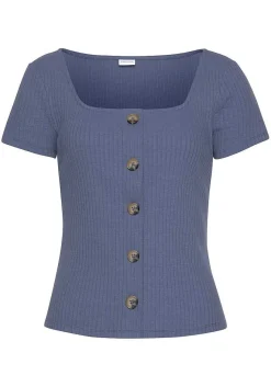 LASCANA Short Sleeve Tops-Ribbed Button Up Top