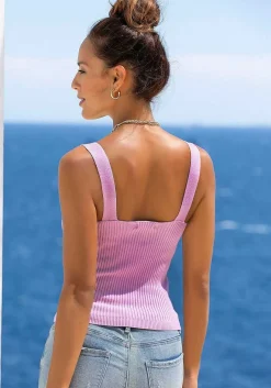 LASCANA Sleeveless Tops-Ribbed Knit V-Neck Top