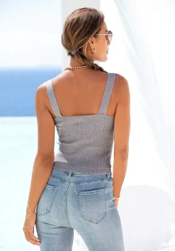 LASCANA Sleeveless Tops-Ribbed Knit V-Neck Top