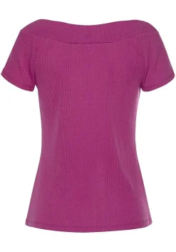 LASCANA Short Sleeve Tops-Ribbed V-Neck Top