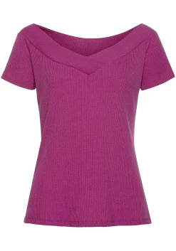 LASCANA Short Sleeve Tops-Ribbed V-Neck Top