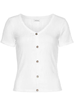 LASCANA Short Sleeve Tops-Ribbed V-Neck Top