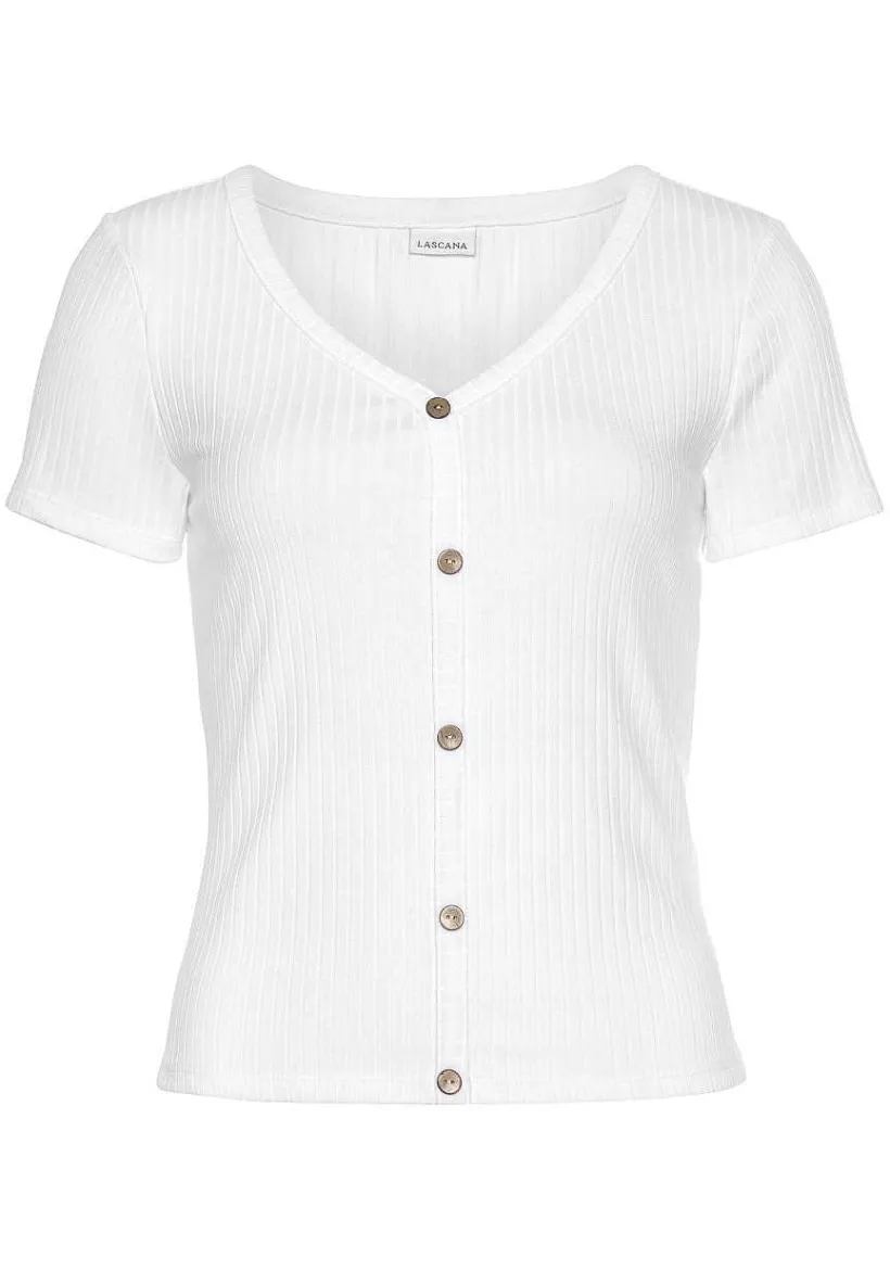 LASCANA Short Sleeve Tops-Ribbed V-Neck Top