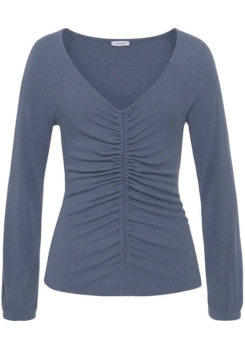 LASCANA Long Sleeve Tops-Ruched V-Neck Top