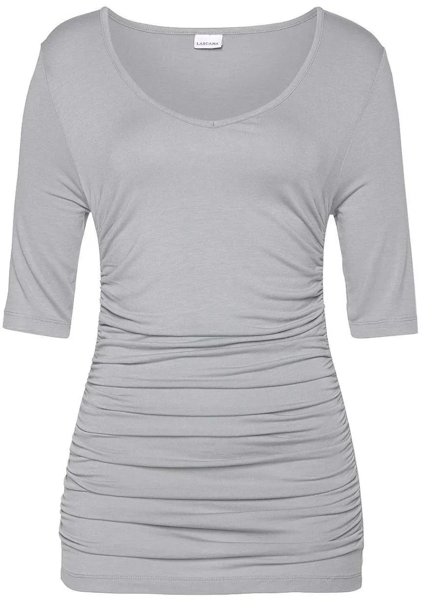 LASCANA Long Sleeve Tops-Ruched V-Neck Top