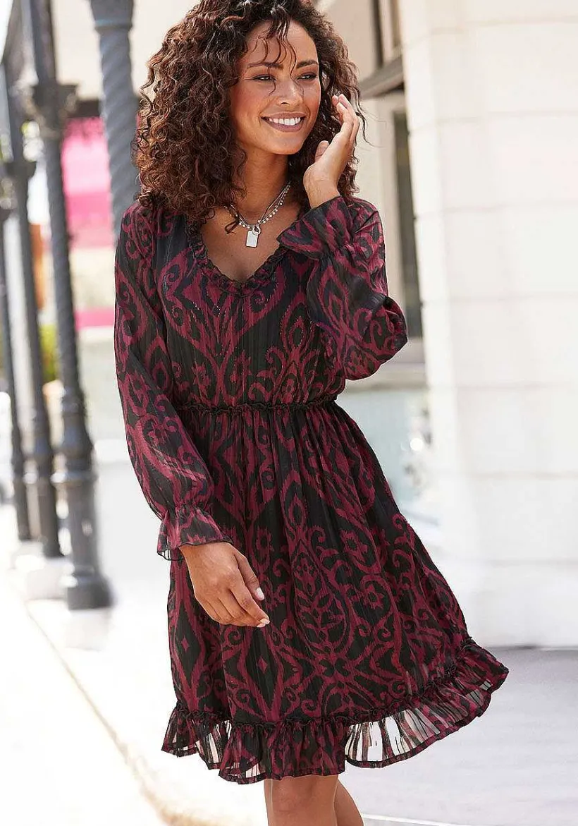 LASCANA Fall Dresses-Ruffle Detail V-Neck Dress
