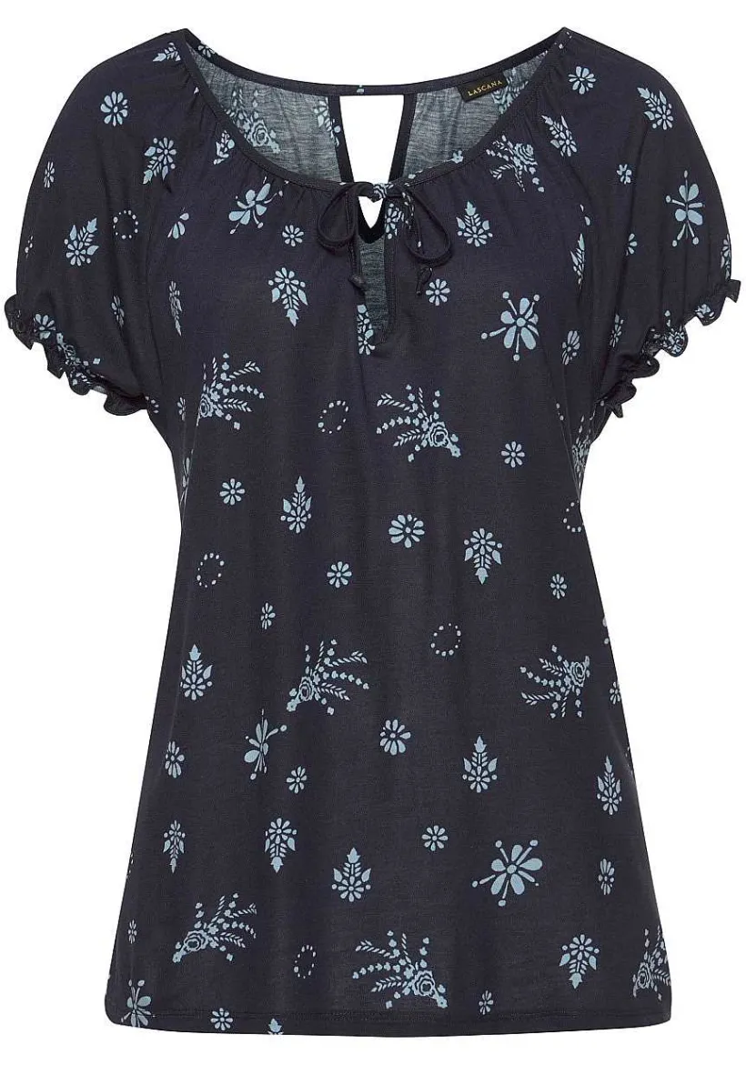 LASCANA Short Sleeve Tops-Ruffle Sleeve Print Top