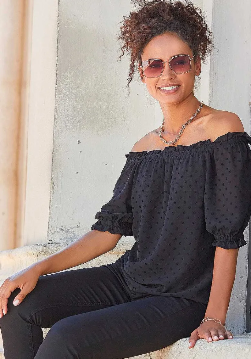 LASCANA Blouses-Ruffled Off Shoulder Blouse
