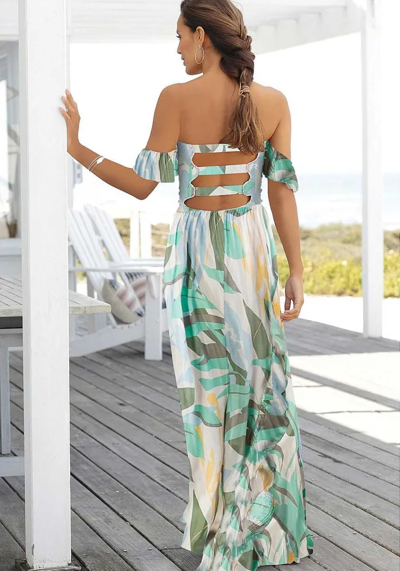 LASCANA Maxi Dresses-Ruffled Print Maxi Dress
