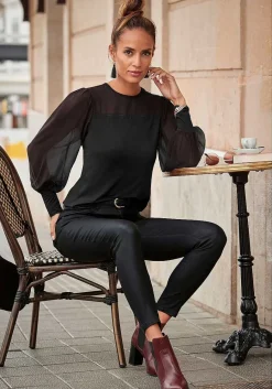 LASCANA Blouses-Sheer Long Sleeve Top
