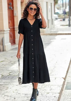 LASCANA Midi Dresses-Short Sleeve Button Down Dress