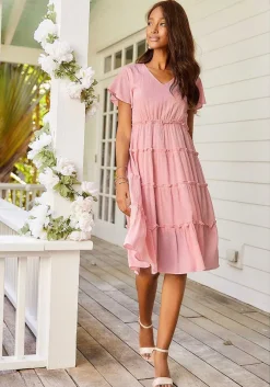LASCANA Midi Dresses-Short Sleeve Tiered Dress