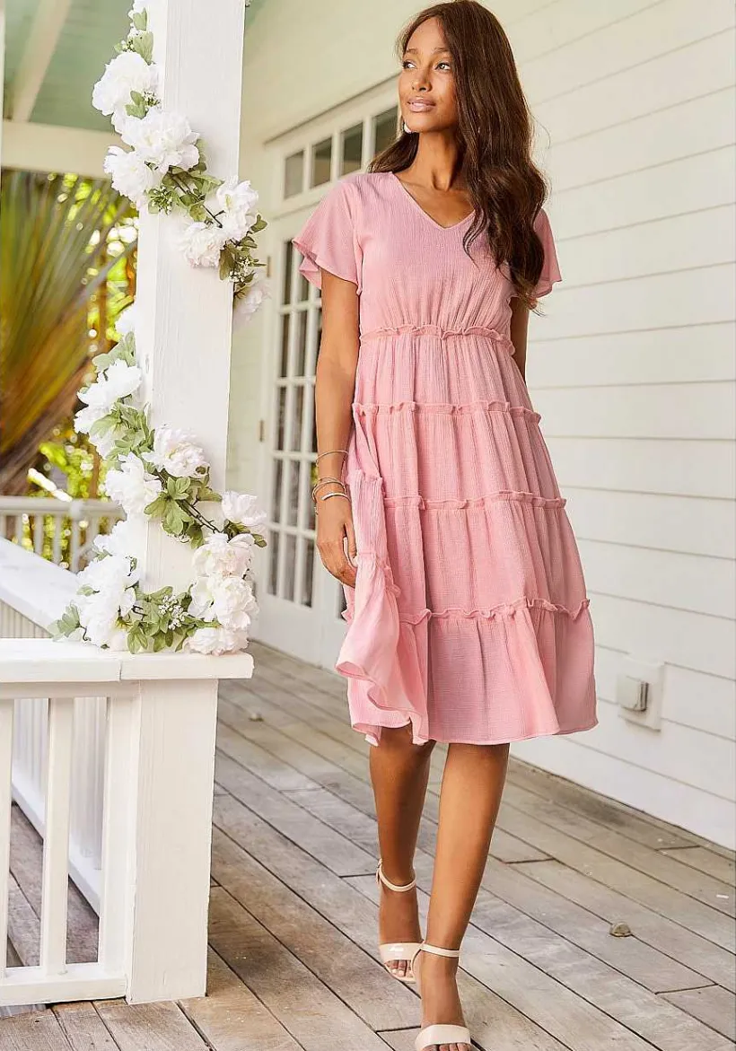 LASCANA Midi Dresses-Short Sleeve Tiered Dress