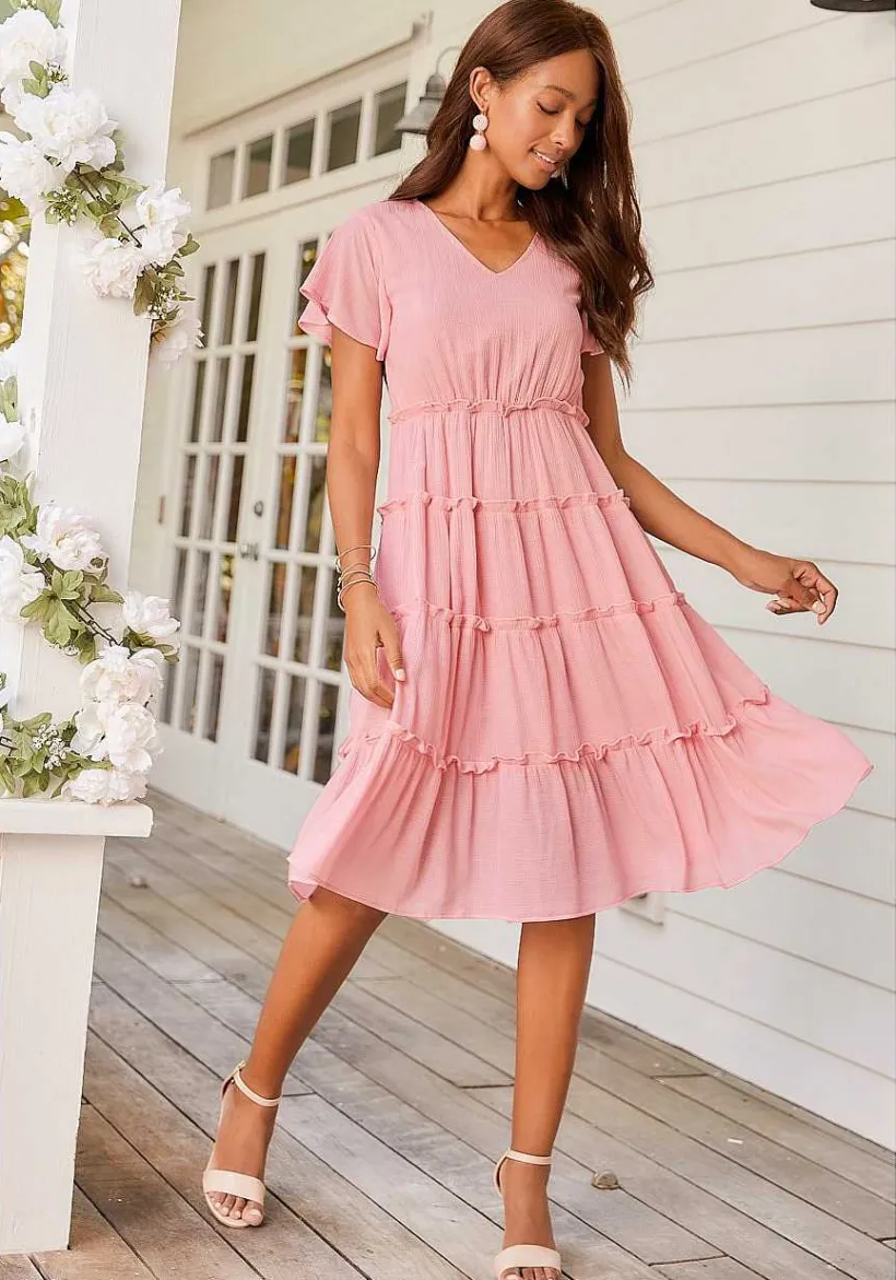 LASCANA Midi Dresses-Short Sleeve Tiered Dress