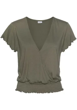 LASCANA Short Sleeve Tops-Short Sleeve Wrap Look Top
