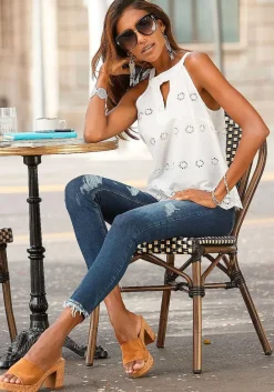 LASCANA Blouses-Sleeveless Eyelet Lace Blouse