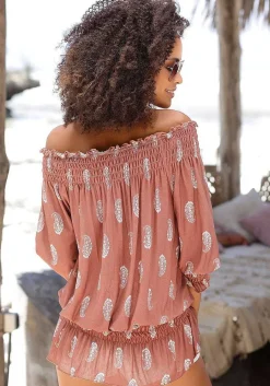 LASCANA Long Sleeve Tops-Smocked Carmen Top