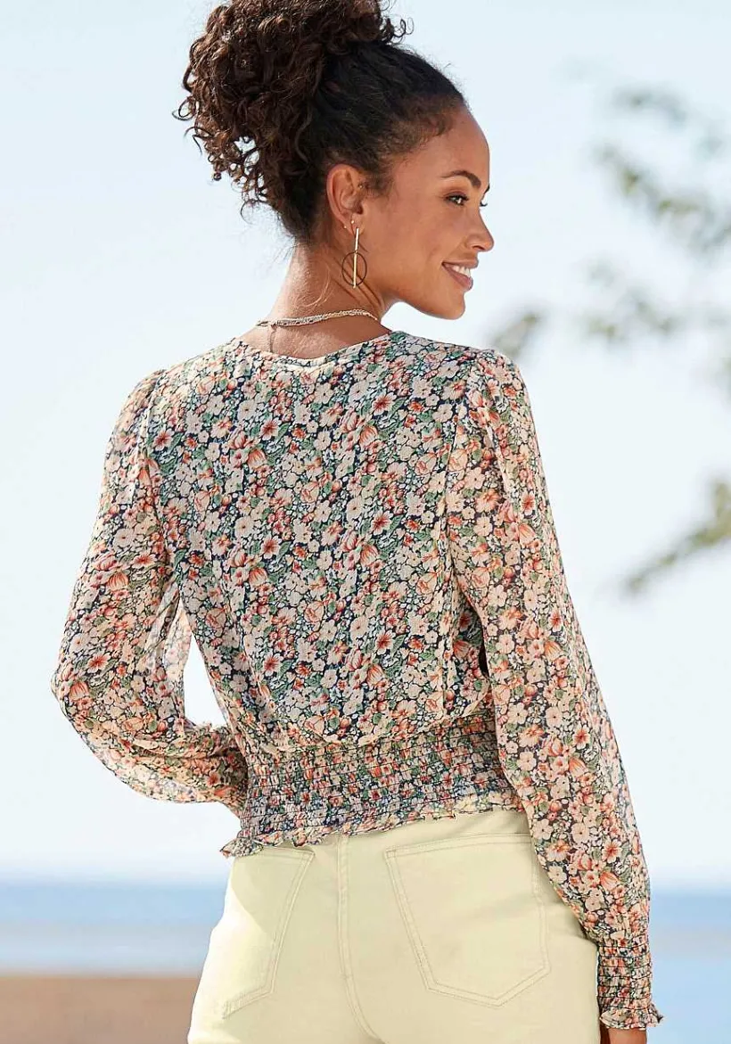 LASCANA Blouses-Smocked Floral Print Blouse