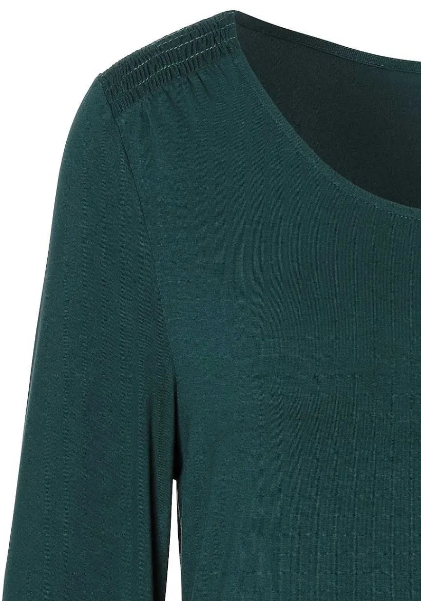 LASCANA Long Sleeve Tops-Smocked Insert 3/4 Sleeve Top