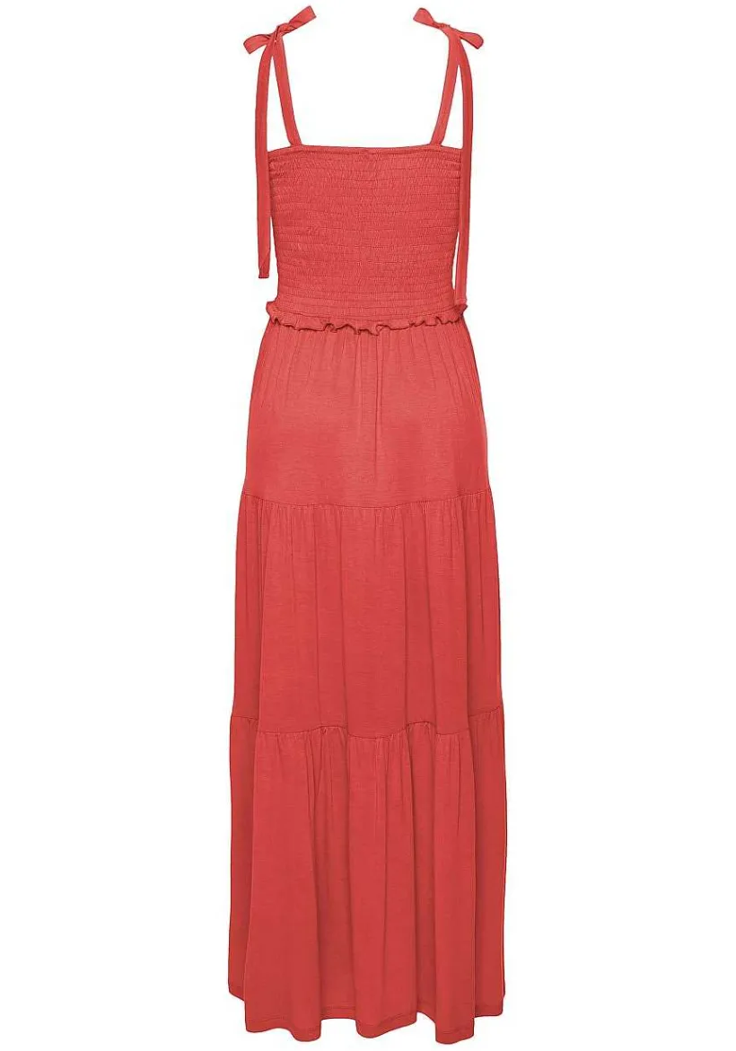 LASCANA Maxi Dresses-Smocked Tie Maxi Dress