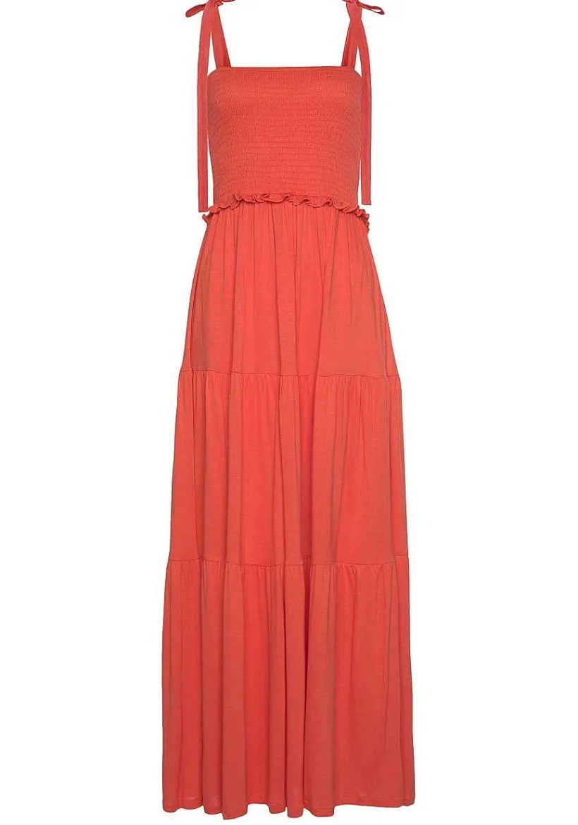 LASCANA Maxi Dresses-Smocked Tie Maxi Dress