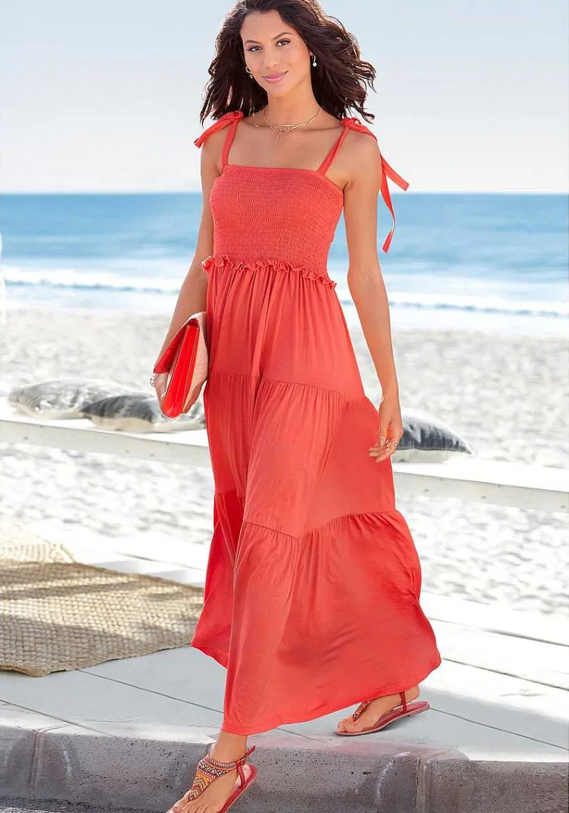 LASCANA Maxi Dresses-Smocked Tie Maxi Dress