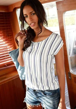 LASCANA Short Sleeve Tops-Soft Striped Top
