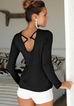 LASCANA Long Sleeve Tops-Strappy Back Long Sleeve Top