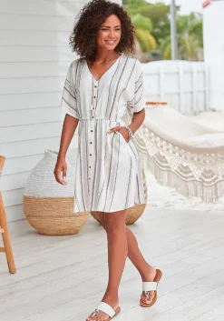 LASCANA Short Dresses-Striped Button Down Dress
